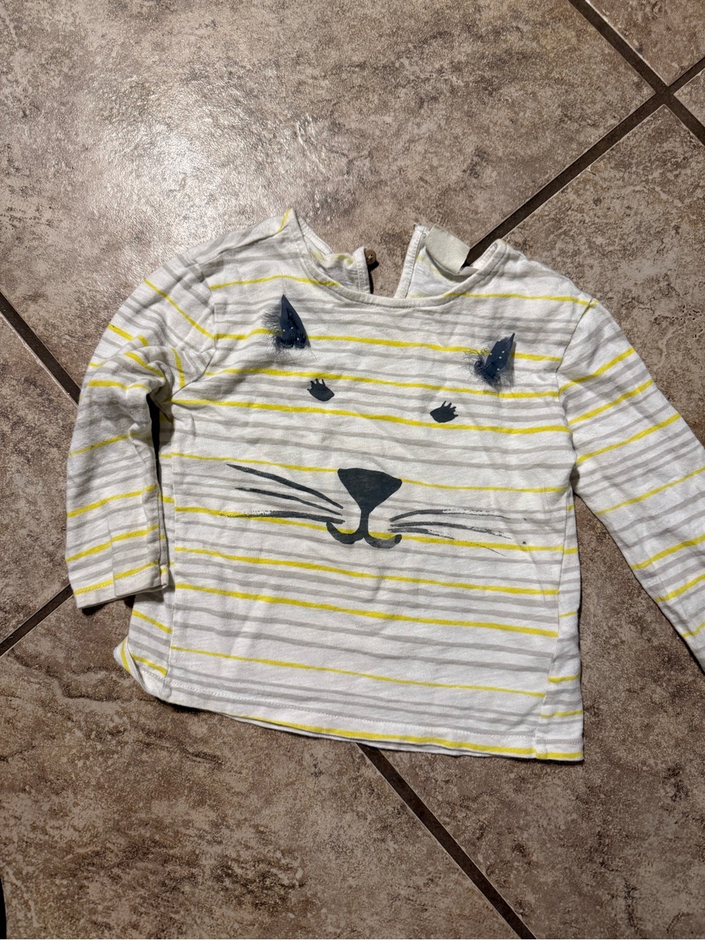 Zara Babygirl Yellow & White Striped Cat Face Long-Sleeve Top
